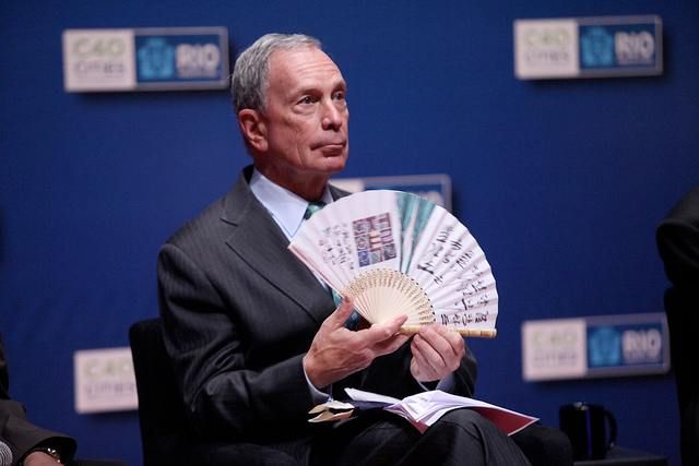 Mayor Bloomberg with a fan